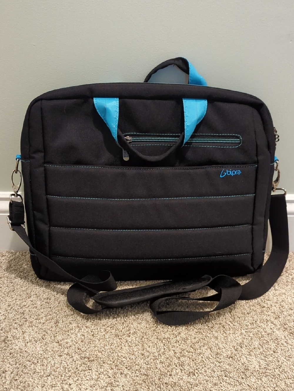 Black and Teal Laptop Messenger Bag Men, Women, Boys, Girls, Teens